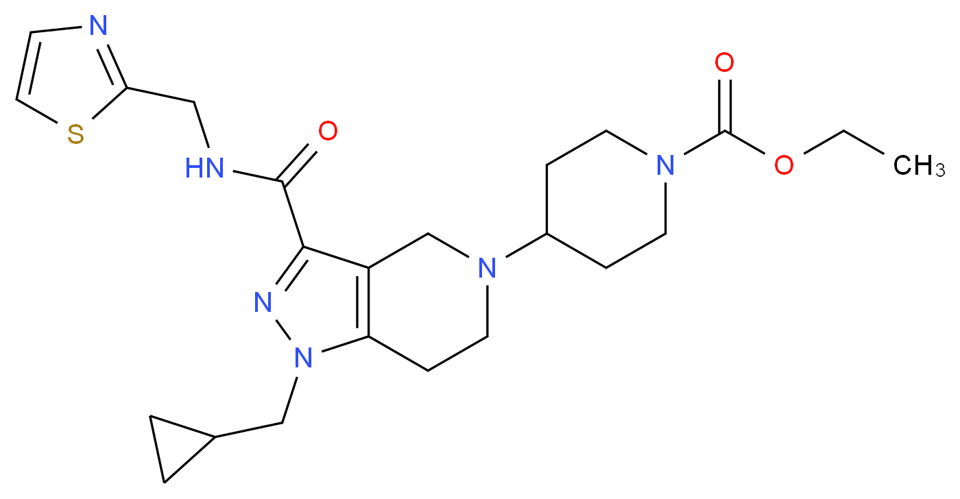 ethyl 4-(1-(cyclopropylmethyl)-3-{[(1,3-thiazol-2-ylmethyl)amino]carbonyl}-1,4,6,7-tetrahydro-5H-pyrazolo[4,3-c]pyridin-5-yl)-1-piperidinecarboxylate_分子结构_CAS_)
