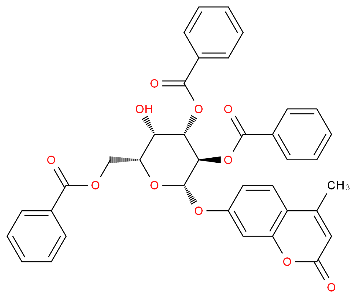 [(2R,3S,4S,5R,6S)-4,5-bis(benzoyloxy)-3-hydroxy-6-[(4-methyl-2-oxo-2H-chromen-7-yl)oxy]oxan-2-yl]methyl benzoate_分子结构_CAS_849207-61-0