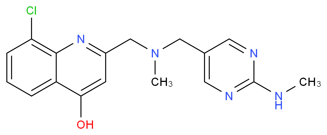 8-chloro-2-[(methyl{[2-(methylamino)pyrimidin-5-yl]methyl}amino)methyl]quinolin-4-ol_分子结构_CAS_)