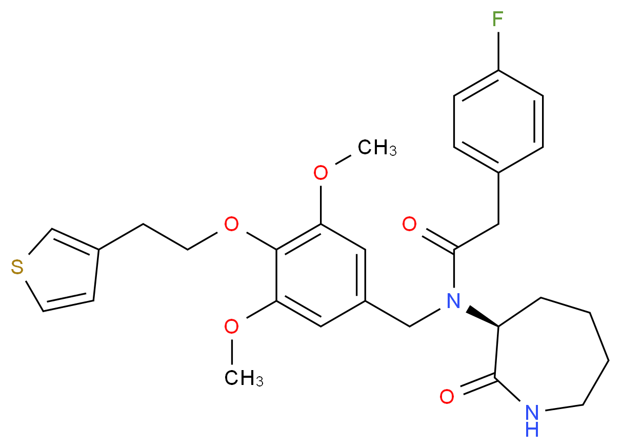 N-{3,5-dimethoxy-4-[2-(3-thienyl)ethoxy]benzyl}-2-(4-fluorophenyl)-N-[(3S)-2-oxo-3-azepanyl]acetamide_分子结构_CAS_)
