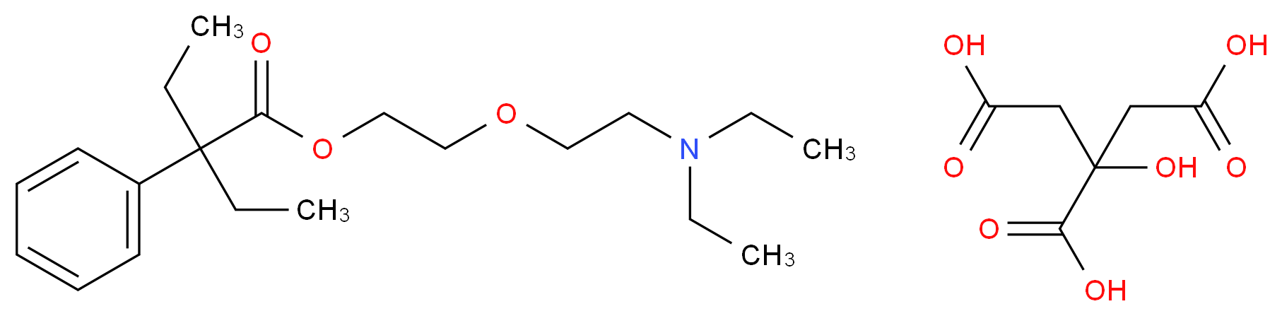 2-hydroxypropane-1,2,3-tricarboxylic acid 2-[2-(diethylamino)ethoxy]ethyl 2-ethyl-2-phenylbutanoate_分子结构_CAS_52432-72-1