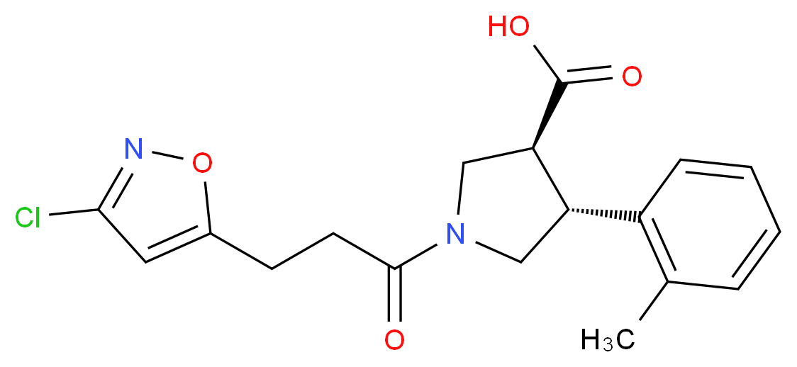 (3S*,4R*)-1-[3-(3-chloroisoxazol-5-yl)propanoyl]-4-(2-methylphenyl)pyrrolidine-3-carboxylic acid_分子结构_CAS_)