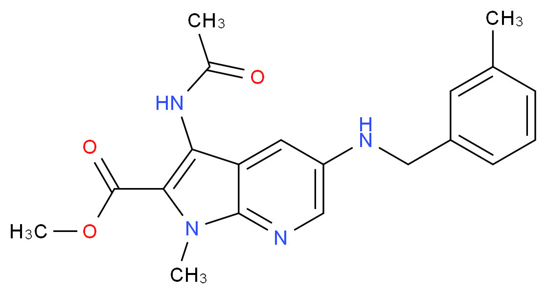 methyl 3-(acetylamino)-1-methyl-5-[(3-methylbenzyl)amino]-1H-pyrrolo[2,3-b]pyridine-2-carboxylate_分子结构_CAS_)