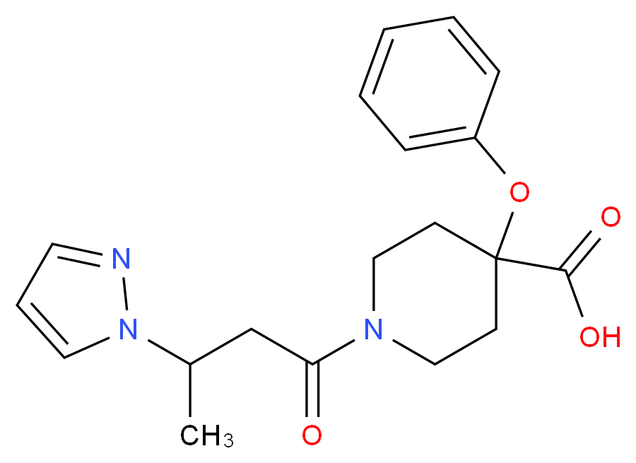 4-phenoxy-1-[3-(1H-pyrazol-1-yl)butanoyl]piperidine-4-carboxylic acid_分子结构_CAS_)