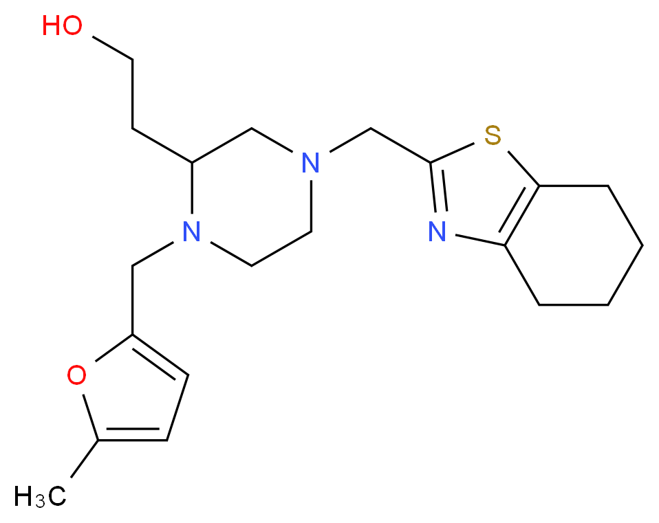 2-[1-[(5-methyl-2-furyl)methyl]-4-(4,5,6,7-tetrahydro-1,3-benzothiazol-2-ylmethyl)-2-piperazinyl]ethanol_分子结构_CAS_)