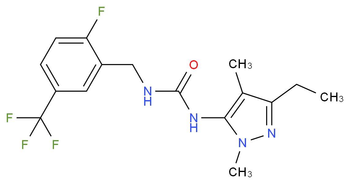 N-(3-ethyl-1,4-dimethyl-1H-pyrazol-5-yl)-N'-[2-fluoro-5-(trifluoromethyl)benzyl]urea_分子结构_CAS_)