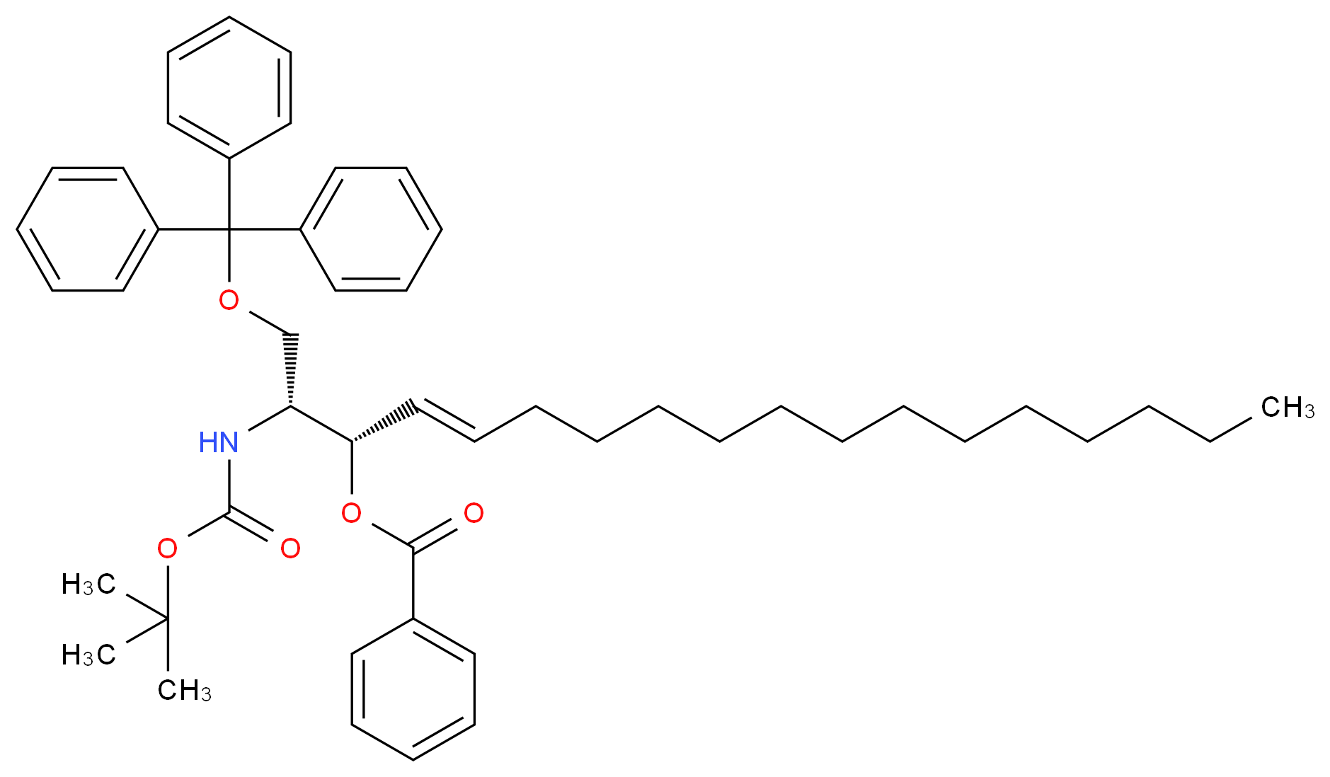 (2R,3S,4E)-2-{[(tert-butoxy)carbonyl]amino}-1-(triphenylmethoxy)octadec-4-en-3-yl benzoate_分子结构_CAS_299172-58-0