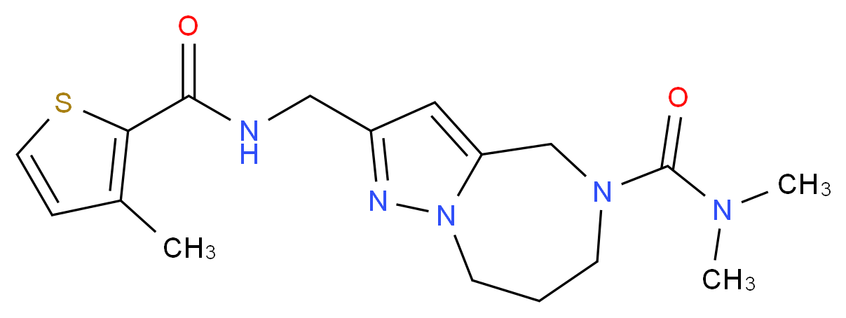 N,N-dimethyl-2-({[(3-methyl-2-thienyl)carbonyl]amino}methyl)-7,8-dihydro-4H-pyrazolo[1,5-a][1,4]diazepine-5(6H)-carboxamide_分子结构_CAS_)