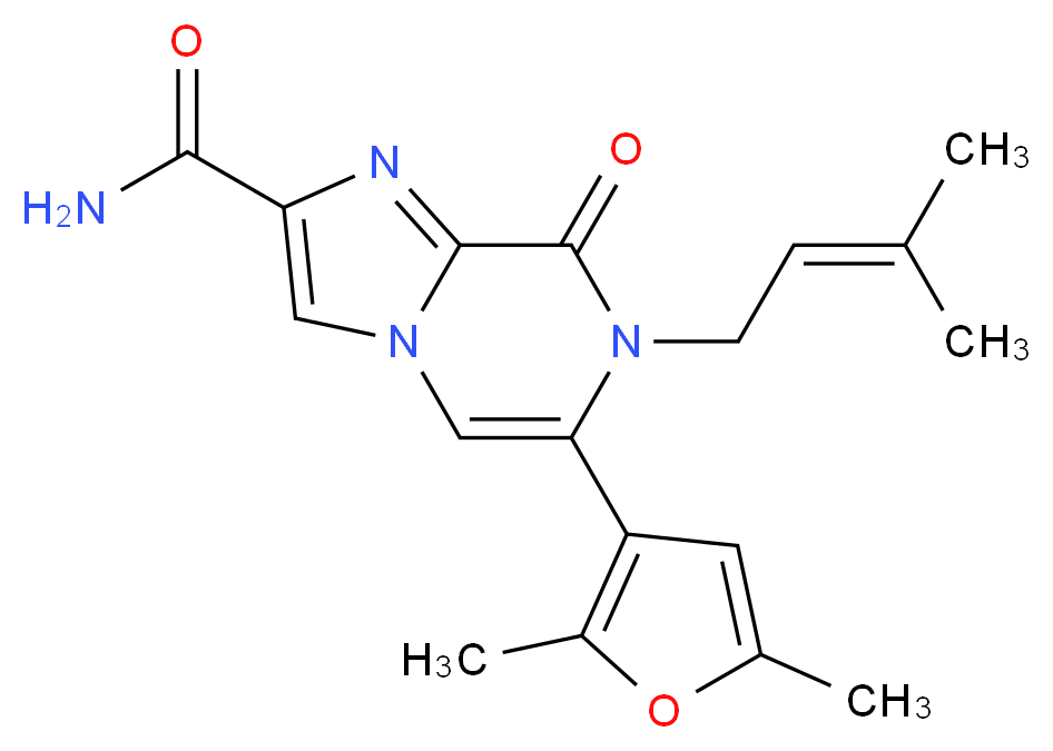6-(2,5-dimethyl-3-furyl)-7-(3-methylbut-2-en-1-yl)-8-oxo-7,8-dihydroimidazo[1,2-a]pyrazine-2-carboxamide_分子结构_CAS_)