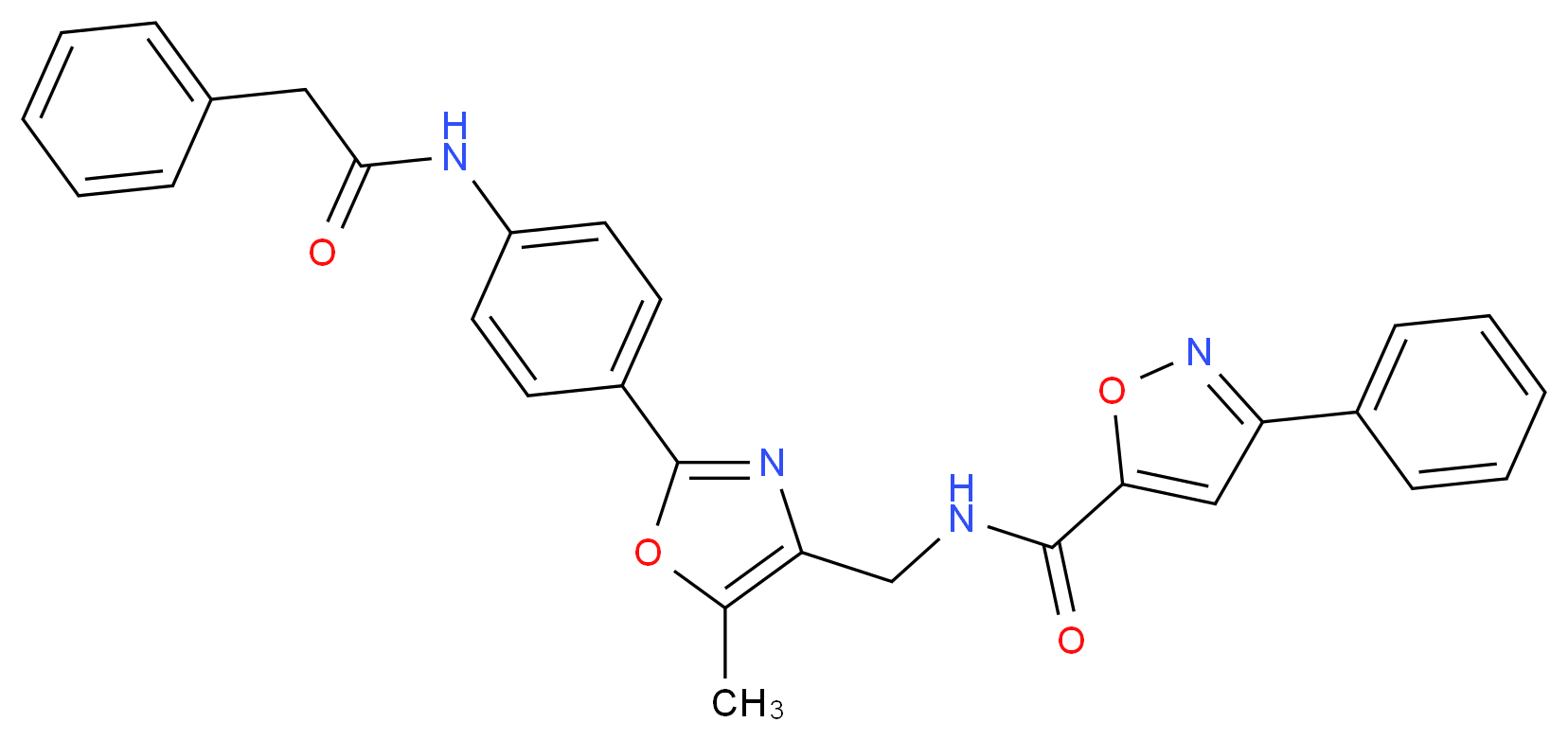 N-[(5-methyl-2-{4-[(phenylacetyl)amino]phenyl}-1,3-oxazol-4-yl)methyl]-3-phenyl-5-isoxazolecarboxamide_分子结构_CAS_)
