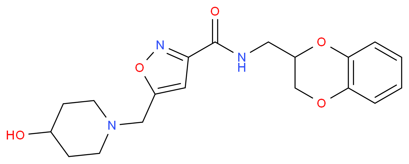 N-(2,3-dihydro-1,4-benzodioxin-2-ylmethyl)-5-[(4-hydroxypiperidin-1-yl)methyl]isoxazole-3-carboxamide_分子结构_CAS_)