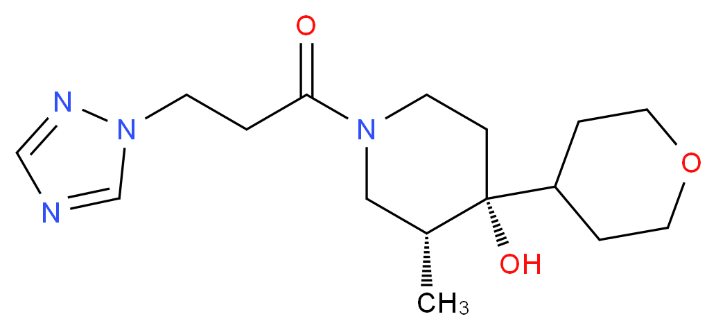 (3R*,4R*)-3-methyl-4-(tetrahydro-2H-pyran-4-yl)-1-[3-(1H-1,2,4-triazol-1-yl)propanoyl]-4-piperidinol_分子结构_CAS_)