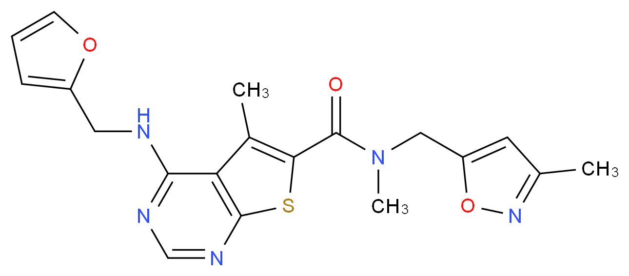 4-[(2-furylmethyl)amino]-N,5-dimethyl-N-[(3-methyl-5-isoxazolyl)methyl]thieno[2,3-d]pyrimidine-6-carboxamide_分子结构_CAS_)
