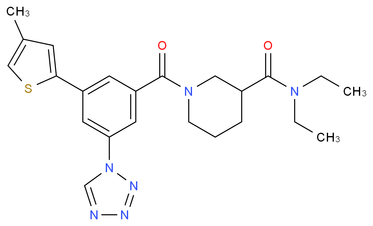 N,N-diethyl-1-[3-(4-methyl-2-thienyl)-5-(1H-tetrazol-1-yl)benzoyl]-3-piperidinecarboxamide_分子结构_CAS_)