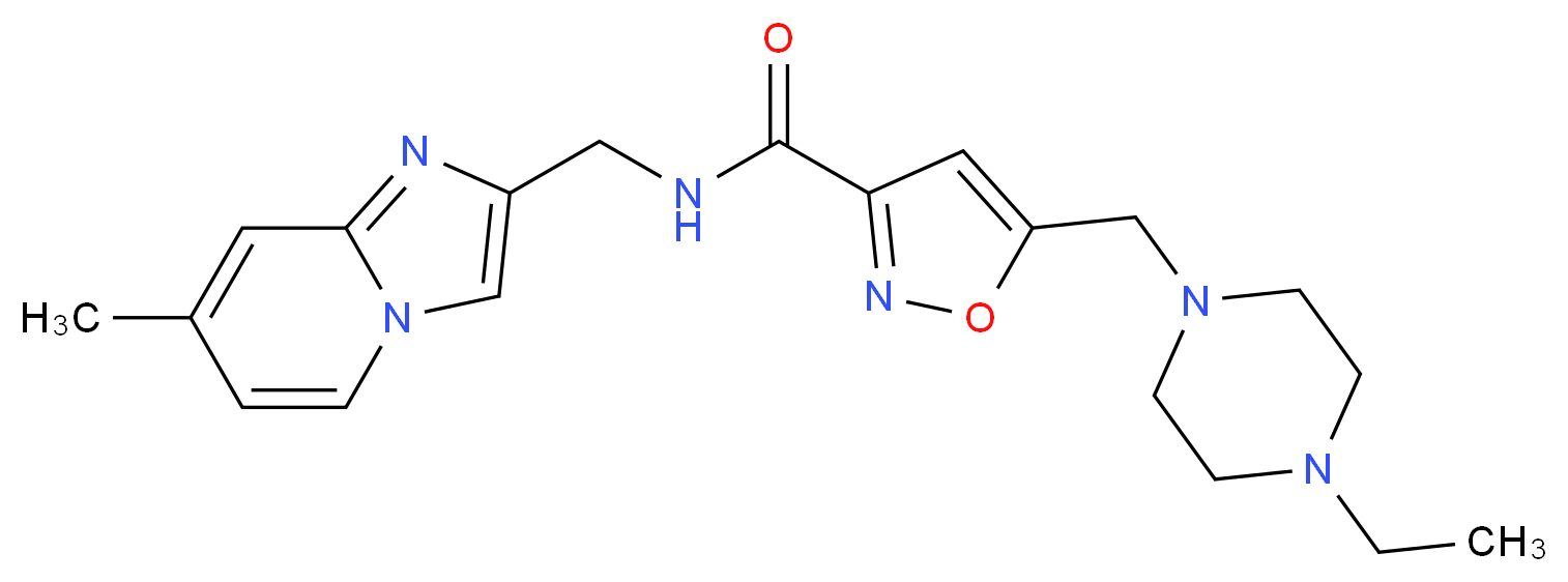 5-[(4-ethylpiperazin-1-yl)methyl]-N-[(7-methylimidazo[1,2-a]pyridin-2-yl)methyl]isoxazole-3-carboxamide_分子结构_CAS_)