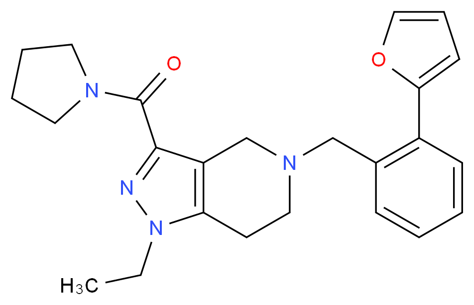 1-ethyl-5-[2-(2-furyl)benzyl]-3-(1-pyrrolidinylcarbonyl)-4,5,6,7-tetrahydro-1H-pyrazolo[4,3-c]pyridine_分子结构_CAS_)