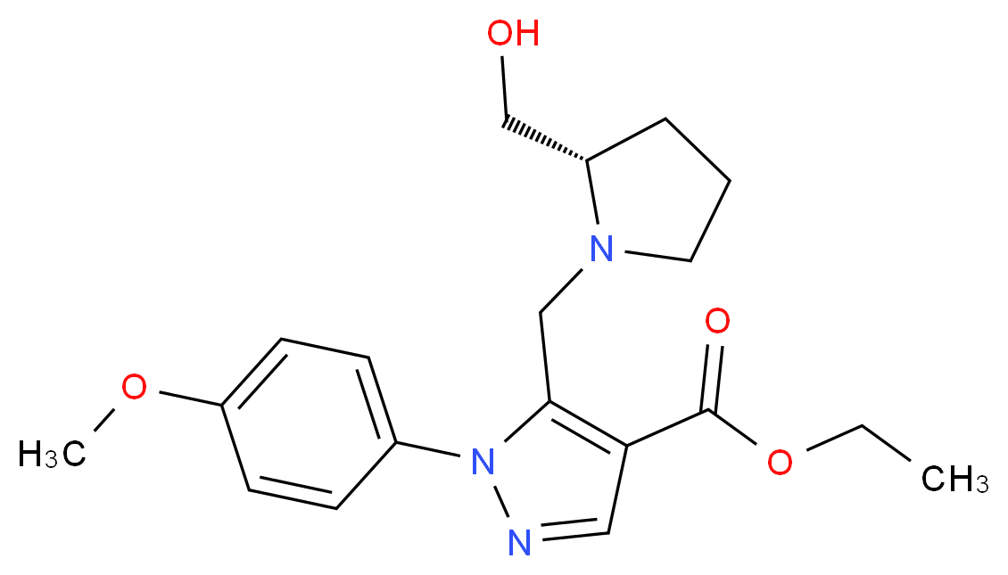 ethyl 5-{[(2S)-2-(hydroxymethyl)-1-pyrrolidinyl]methyl}-1-(4-methoxyphenyl)-1H-pyrazole-4-carboxylate_分子结构_CAS_)