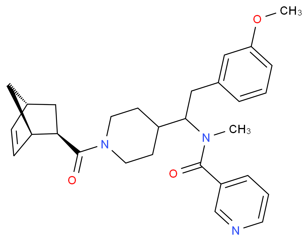 N-[1-{1-[(1R*,2R*,4R*)-bicyclo[2.2.1]hept-5-en-2-ylcarbonyl]-4-piperidinyl}-2-(3-methoxyphenyl)ethyl]-N-methylnicotinamide_分子结构_CAS_)
