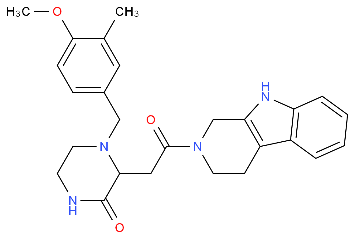 4-(4-methoxy-3-methylbenzyl)-3-[2-oxo-2-(1,3,4,9-tetrahydro-2H-beta-carbolin-2-yl)ethyl]-2-piperazinone_分子结构_CAS_)