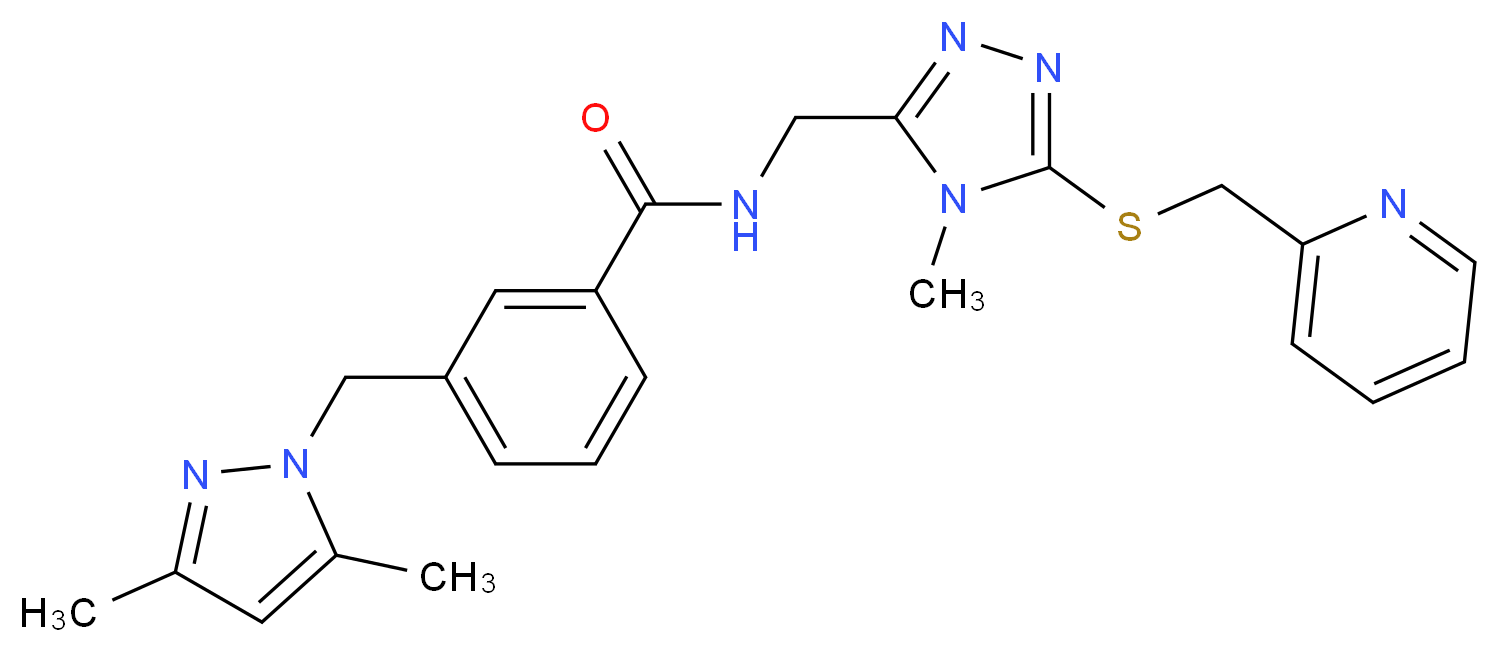 3-[(3,5-dimethyl-1H-pyrazol-1-yl)methyl]-N-({4-methyl-5-[(2-pyridinylmethyl)thio]-4H-1,2,4-triazol-3-yl}methyl)benzamide_分子结构_CAS_)
