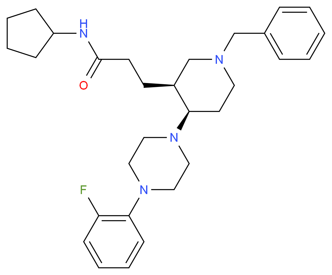 3-{(3S*,4R*)-1-benzyl-4-[4-(2-fluorophenyl)-1-piperazinyl]-3-piperidinyl}-N-cyclopentylpropanamide_分子结构_CAS_)
