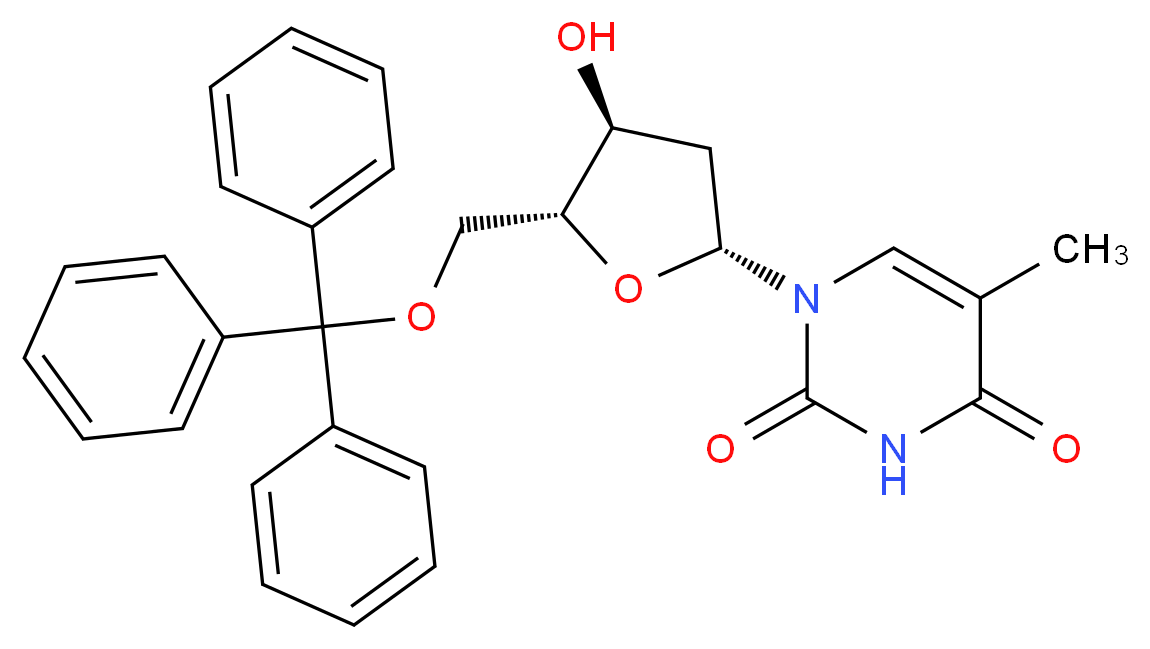 1-[(2R,4S,5R)-4-hydroxy-5-[(triphenylmethoxy)methyl]oxolan-2-yl]-5-methyl-1,2,3,4-tetrahydropyrimidine-2,4-dione_分子结构_CAS_7791-71-1