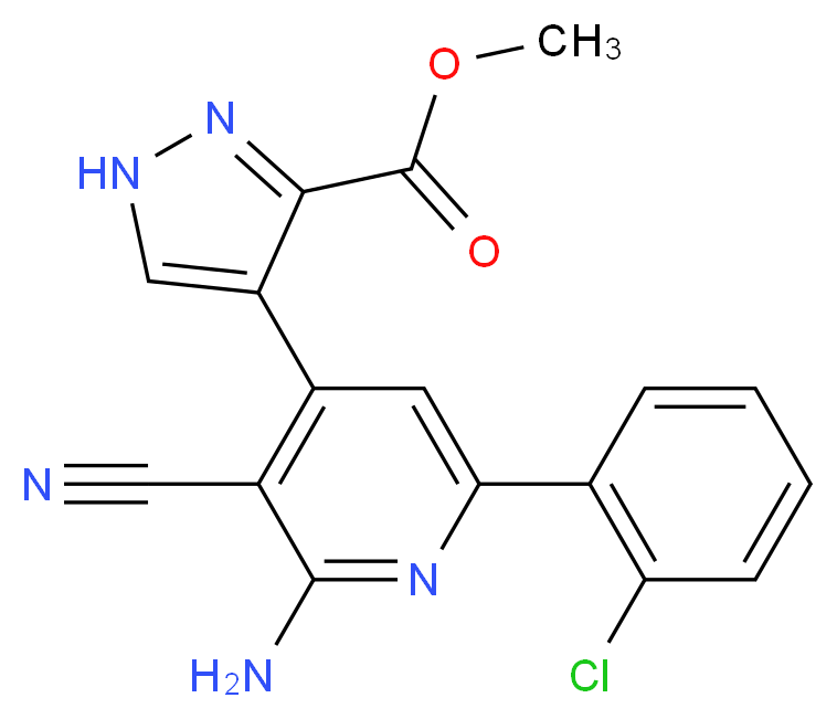 methyl 4-[2-amino-6-(2-chlorophenyl)-3-cyanopyridin-4-yl]-1H-pyrazole-3-carboxylate_分子结构_CAS_)