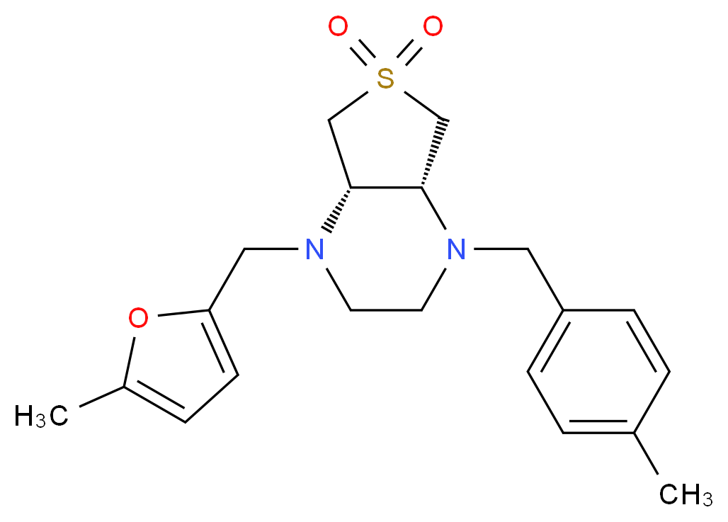 (4aS*,7aR*)-1-(4-methylbenzyl)-4-[(5-methyl-2-furyl)methyl]octahydrothieno[3,4-b]pyrazine 6,6-dioxide_分子结构_CAS_)