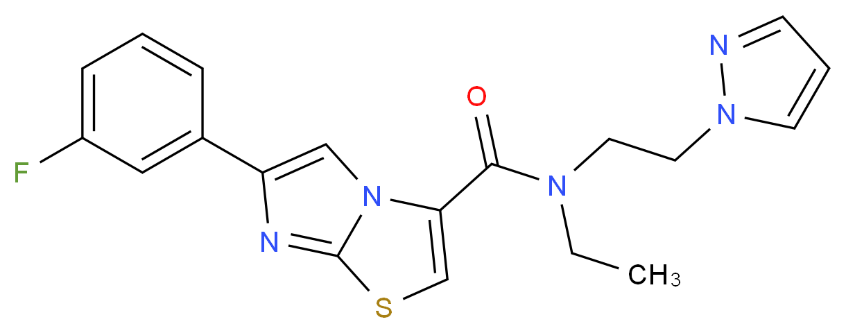 N-ethyl-6-(3-fluorophenyl)-N-[2-(1H-pyrazol-1-yl)ethyl]imidazo[2,1-b][1,3]thiazole-3-carboxamide_分子结构_CAS_)