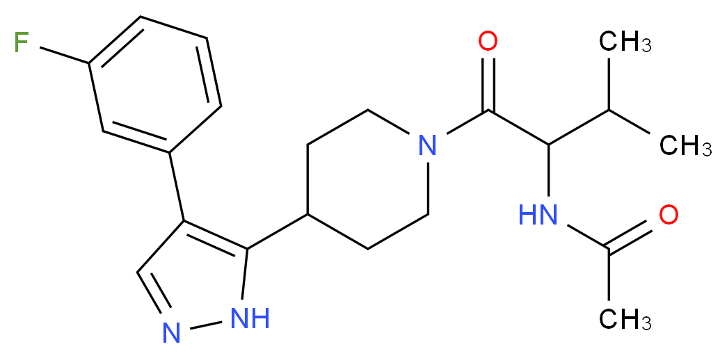 N-[1-({4-[4-(3-fluorophenyl)-1H-pyrazol-5-yl]piperidin-1-yl}carbonyl)-2-methylpropyl]acetamide (non-preferred name)_分子结构_CAS_)