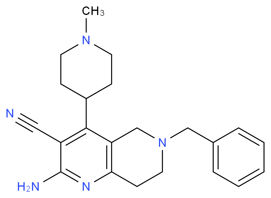 2-amino-6-benzyl-4-(1-methylpiperidin-4-yl)-5,6,7,8-tetrahydro-1,6-naphthyridine-3-carbonitrile_分子结构_CAS_)