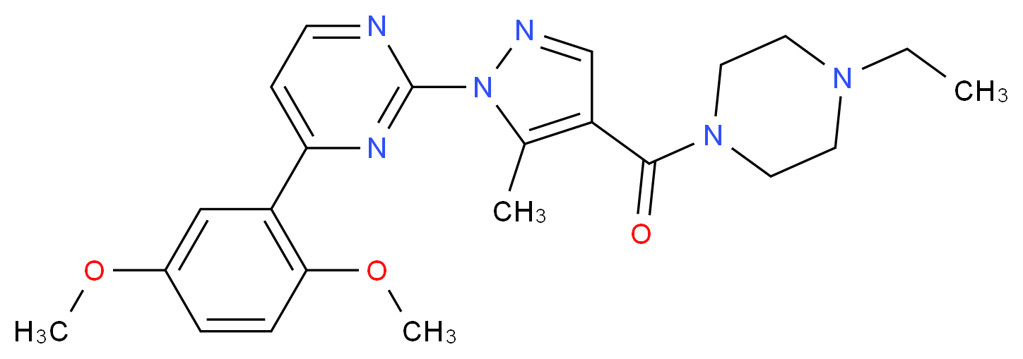 4-(2,5-dimethoxyphenyl)-2-{4-[(4-ethyl-1-piperazinyl)carbonyl]-5-methyl-1H-pyrazol-1-yl}pyrimidine_分子结构_CAS_)