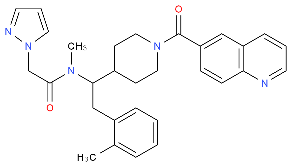 N-methyl-N-{2-(2-methylphenyl)-1-[1-(6-quinolinylcarbonyl)-4-piperidinyl]ethyl}-2-(1H-pyrazol-1-yl)acetamide_分子结构_CAS_)