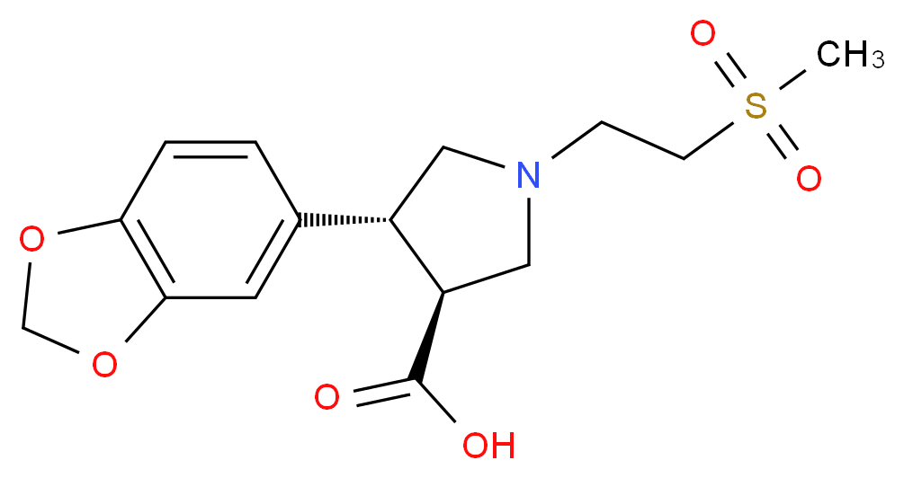 (3S*,4R*)-4-(1,3-benzodioxol-5-yl)-1-[2-(methylsulfonyl)ethyl]-3-pyrrolidinecarboxylic acid_分子结构_CAS_)
