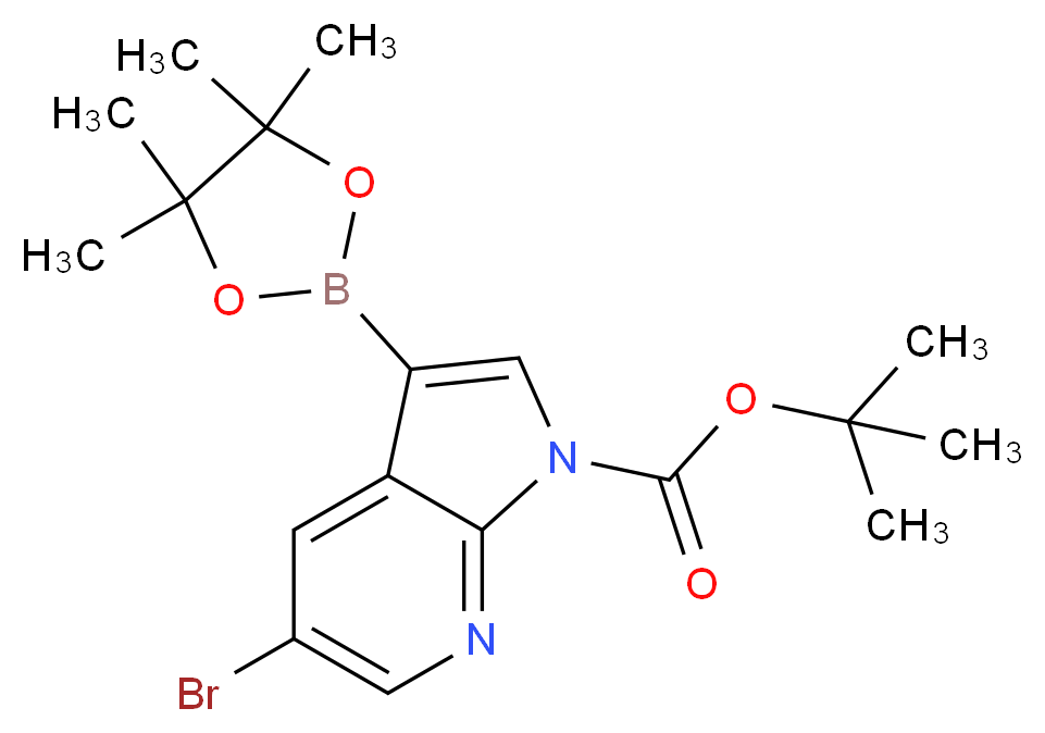 tert-butyl 5-bromo-3-(tetramethyl-1,3,2-dioxaborolan-2-yl)-1H-pyrrolo[2,3-b]pyridine-1-carboxylate_分子结构_CAS_1025719-14-5