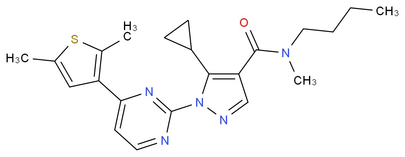 N-butyl-5-cyclopropyl-1-[4-(2,5-dimethyl-3-thienyl)-2-pyrimidinyl]-N-methyl-1H-pyrazole-4-carboxamide_分子结构_CAS_)