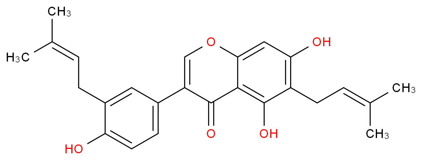 5,7-dihydroxy-3-[4-hydroxy-3-(3-methylbut-2-en-1-yl)phenyl]-6-(3-methylbut-2-en-1-yl)-4H-chromen-4-one_分子结构_CAS_76754-24-0