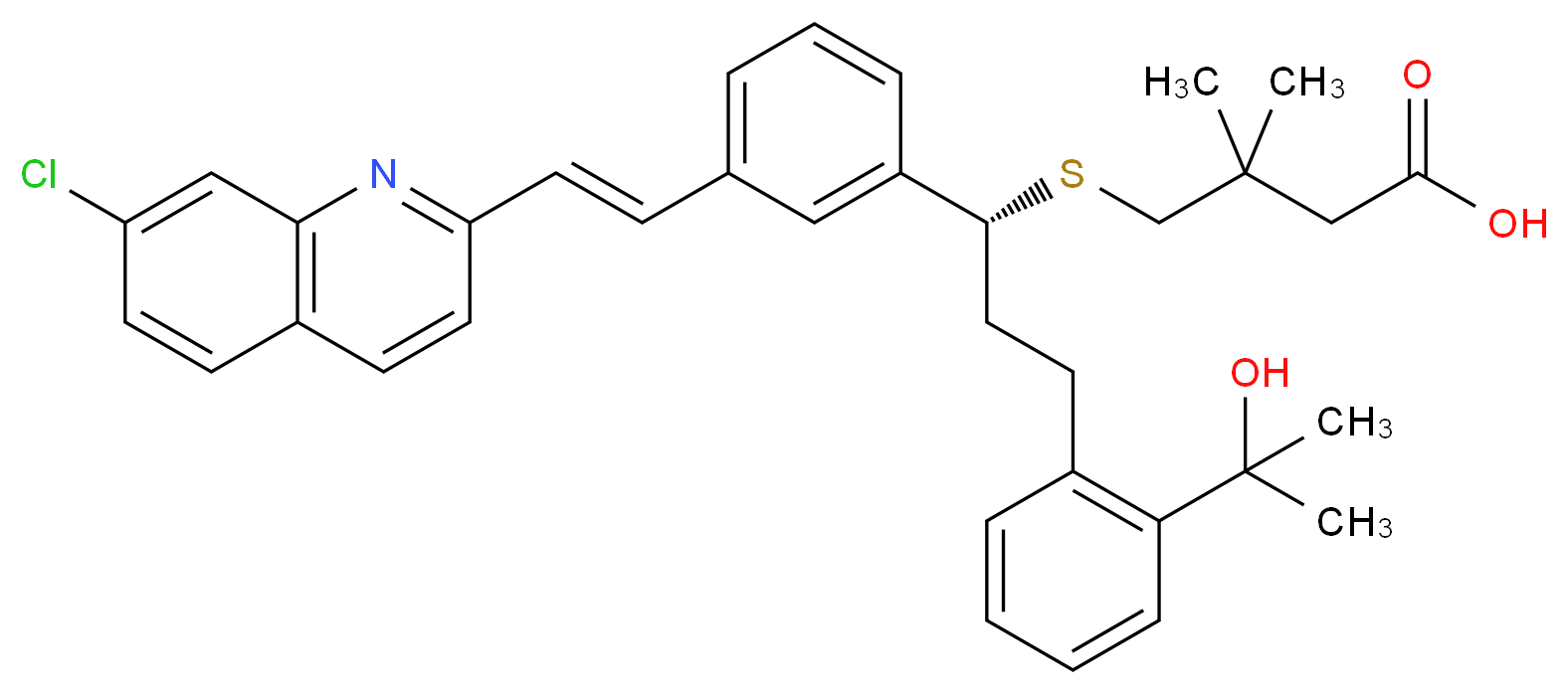 4-{[(1R)-1-{3-[(E)-2-(7-chloroquinolin-2-yl)ethenyl]phenyl}-3-[2-(2-hydroxypropan-2-yl)phenyl]propyl]sulfanyl}-3,3-dimethylbutanoic acid_分子结构_CAS_162489-70-5