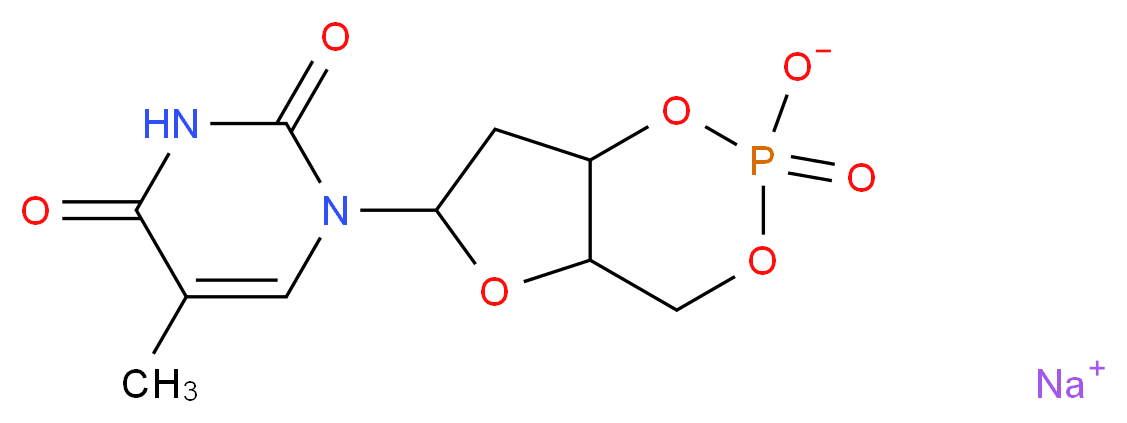 sodium 6-(5-methyl-2,4-dioxo-1,2,3,4-tetrahydropyrimidin-1-yl)-2-oxo-hexahydro-1,3,5,2λ<sup>5</sup>-furo[3,2-d][1,3,2λ<sup>5</sup>]dioxaphosphinin-2-olate_分子结构_CAS_76567-90-3