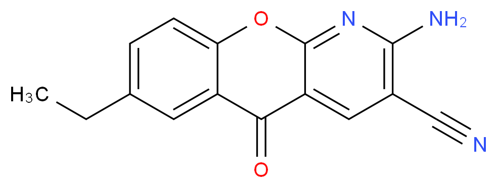 2-氨基-7-乙基-5-氧代-5H-[1]苯并吡喃[2,3-b]吡啶-3-甲腈_分子结构_CAS_68302-09-0)