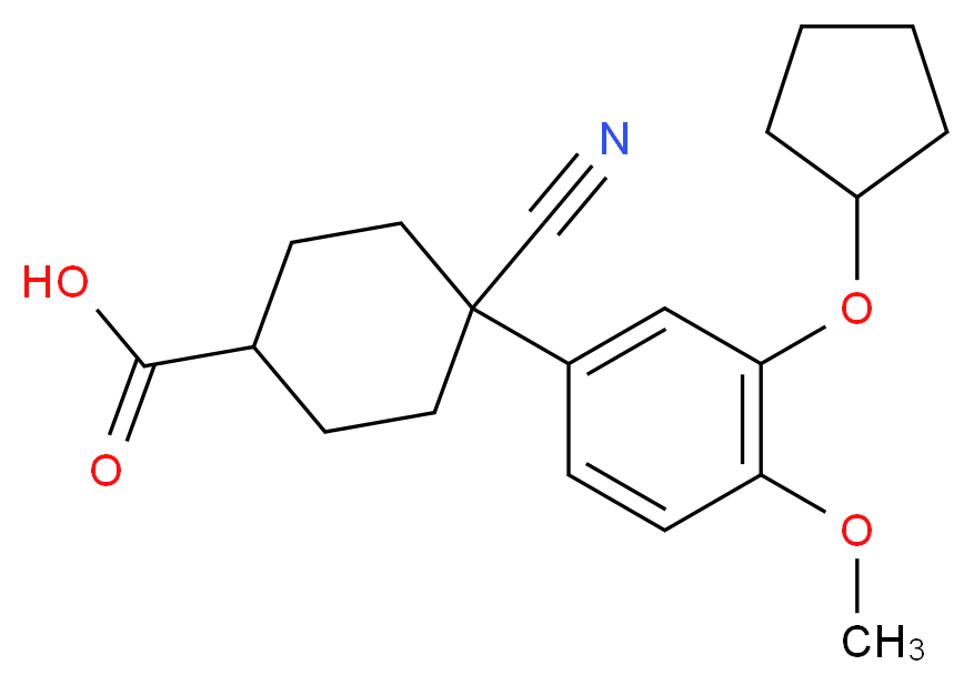 4-cyano-4-[3-(cyclopentyloxy)-4-methoxyphenyl]cyclohexane-1-carboxylic acid_分子结构_CAS_153259-65-5