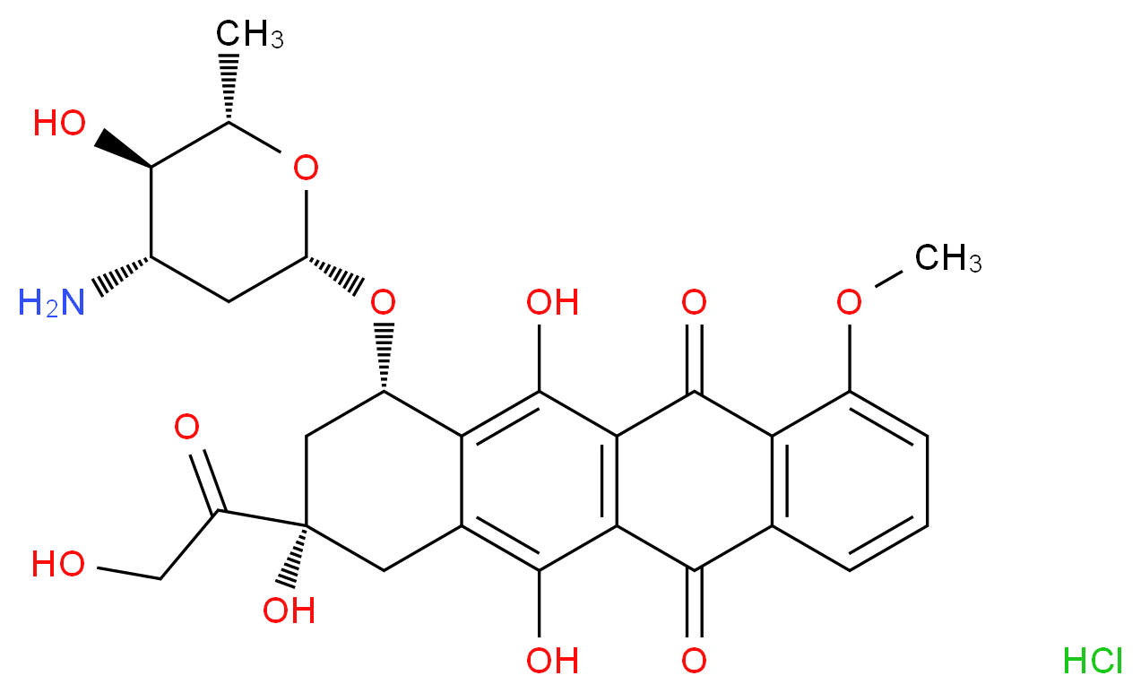 (8S,10S)-10-{[(2S,4S,5R,6S)-4-amino-5-hydroxy-6-methyloxan-2-yl]oxy}-6,8,11-trihydroxy-8-(2-hydroxyacetyl)-1-methoxy-5,7,8,9,10,12-hexahydrotetracene-5,12-dione hydrochloride_分子结构_CAS_56390-09-1