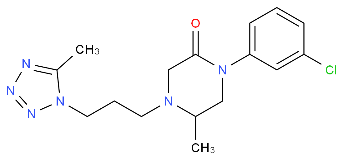 1-(3-chlorophenyl)-5-methyl-4-[3-(5-methyl-1H-tetrazol-1-yl)propyl]-2-piperazinone_分子结构_CAS_)