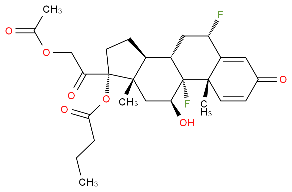 (1R,2S,8S,10S,11S,14R,15S,17S)-14-[2-(acetyloxy)acetyl]-1,8-difluoro-17-hydroxy-2,15-dimethyl-5-oxotetracyclo[8.7.0.0<sup>2</sup>,<sup>7</sup>.0<sup>1</sup><sup>1</sup>,<sup>1</sup><sup>5</sup>]heptadeca-3,6-dien-14-yl butanoate_分子结构_CAS_23674-86-4