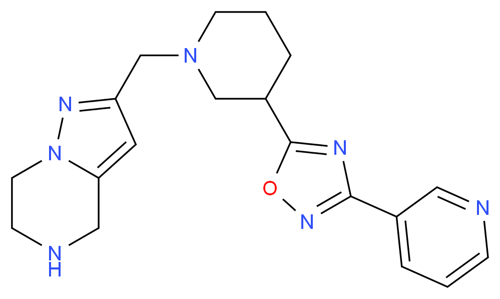 2-({3-[3-(3-pyridinyl)-1,2,4-oxadiazol-5-yl]-1-piperidinyl}methyl)-4,5,6,7-tetrahydropyrazolo[1,5-a]pyrazine_分子结构_CAS_)