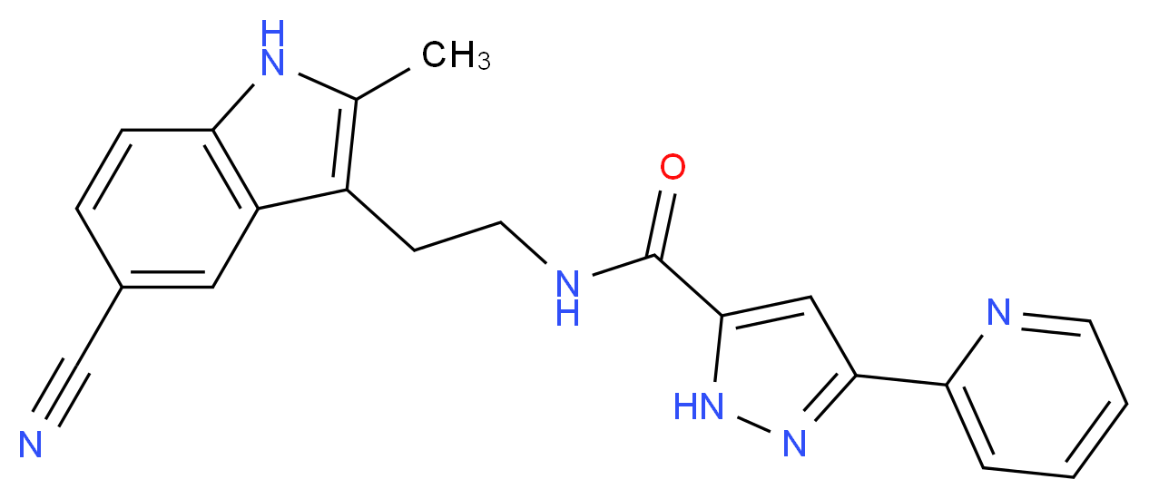 N-[2-(5-cyano-2-methyl-1H-indol-3-yl)ethyl]-3-pyridin-2-yl-1H-pyrazole-5-carboxamide_分子结构_CAS_)