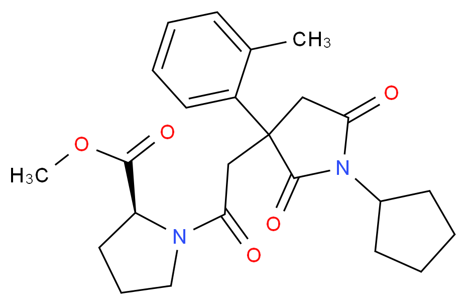 methyl 1-{[1-cyclopentyl-3-(2-methylphenyl)-2,5-dioxo-3-pyrrolidinyl]acetyl}-L-prolinate_分子结构_CAS_)