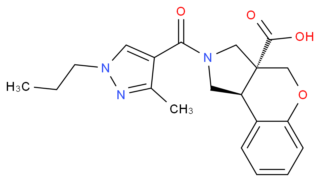 (3aR*,9bR*)-2-[(3-methyl-1-propyl-1H-pyrazol-4-yl)carbonyl]-1,2,3,9b-tetrahydrochromeno[3,4-c]pyrrole-3a(4H)-carboxylic acid_分子结构_CAS_)