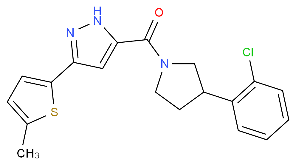 5-{[3-(2-chlorophenyl)-1-pyrrolidinyl]carbonyl}-3-(5-methyl-2-thienyl)-1H-pyrazole_分子结构_CAS_)