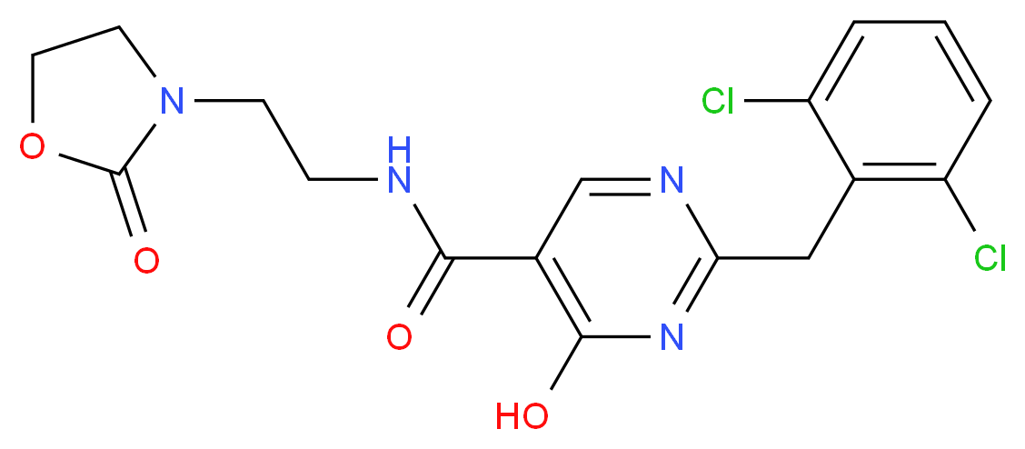 2-(2,6-dichlorobenzyl)-4-hydroxy-N-[2-(2-oxo-1,3-oxazolidin-3-yl)ethyl]pyrimidine-5-carboxamide_分子结构_CAS_)